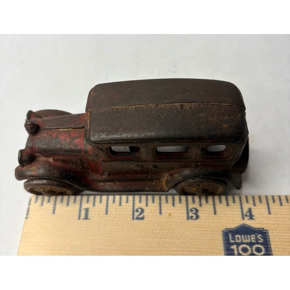 Antique Cast Iron Sedan Toy Car Red Original Paint 4 Inch Vtg 1920s Hubley Style